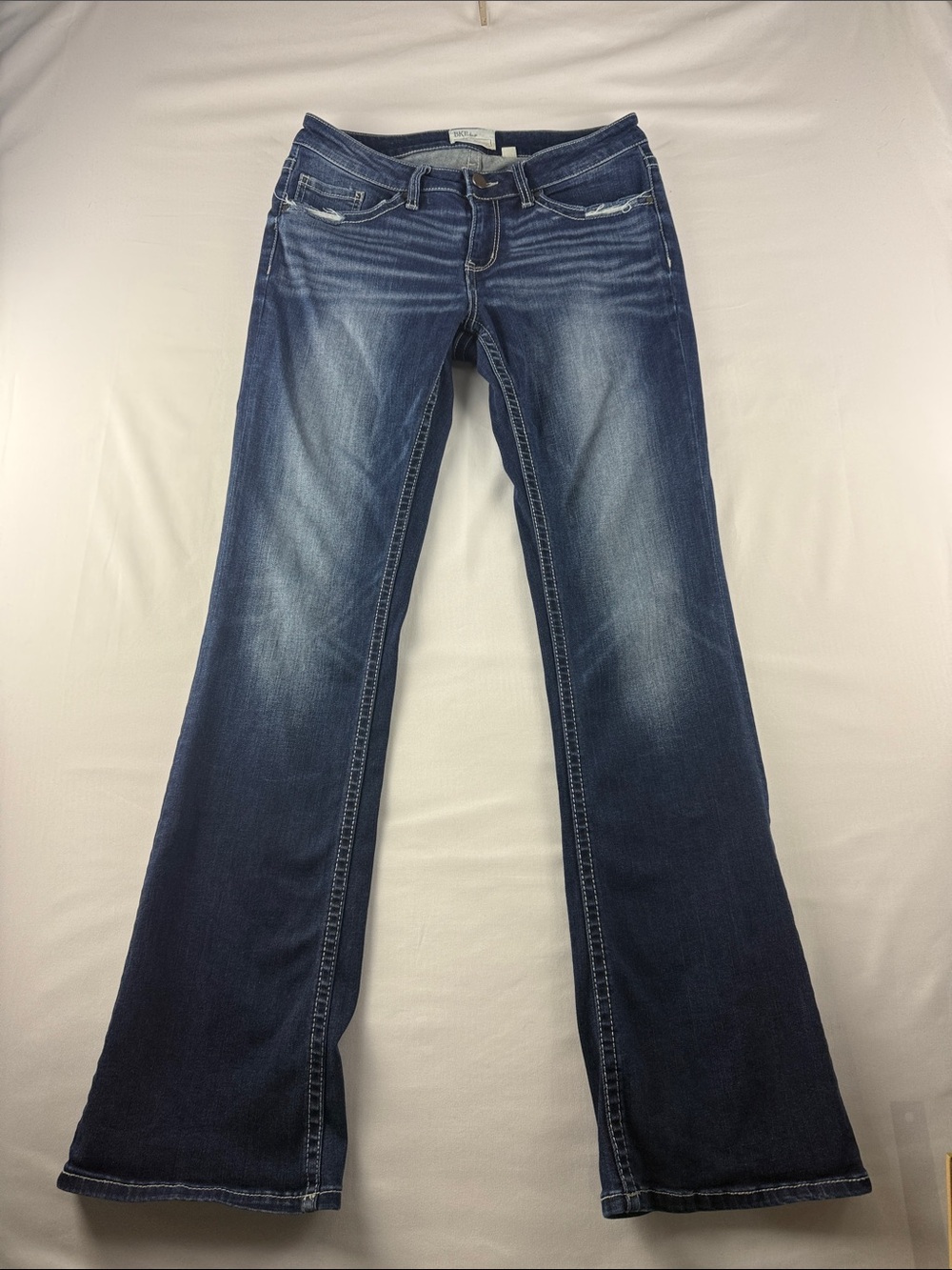 BKE Stella Bootcut Jeans Distressed Low Rise Stretch Long Inseam Size 29L